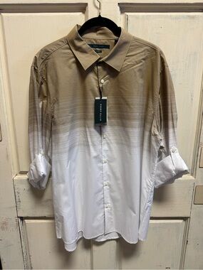 Men’s Perry Ellis Brown and White Button-Down Top
